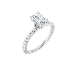 Pavé ring met Lab Grown Emerald en hidden halo