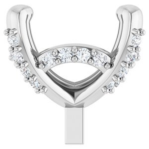 14K Witgoud 8x6 mm Ovaal .07 CTW Natuurlijke Diamant Semi-Gezet Zetkop met stift