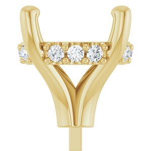 14K Geelgoud 9 mm Rond 1/10 CTW Natuurlijke Diamant Semi-Gezet Zetkop met stift