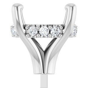 14K Witgoud 9 mm Rond 1/10 CTW Natuurlijke Diamant Semi-Gezet Zetkop met stift
