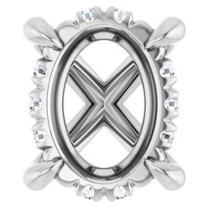 14K Witgoud 9x7 mm Ovaal .07 CTW Natuurlijke Diamant Semi-Gezet Hidden Halo-stijl Zetkop met stift - Afbeelding 2