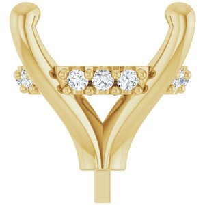 14K Geelgoud 12x10 mm Ovaal 1/10 CTW Natuurlijke Diamant Semi-Gezet Zetkop met stift