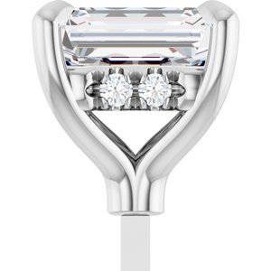 14K Witgoud 6.5x5mm Emerald .06 CTW Natuurlijke Diamant Semi-Gezet Hidden Halo-stijl Zetkop met stift - Afbeelding 5