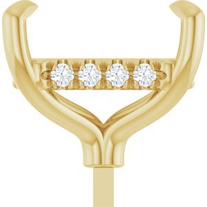 14K Geelgoud 9.5x7 mm Emerald 1/10 CTW Natuurlijke Diamant Semi-Gezet Hidden Halo-stijl Zetkop met stift