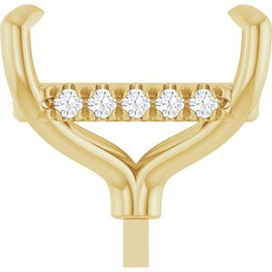 14K Geelgoud 10.5x8 mm Emerald 1/10 CTW Natuurlijke Diamant Semi-Gezet Hidden Halo-stijl Zetkop met stift