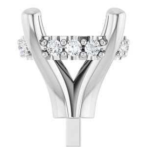 14K Witgoud 7 mm Rond .05 CTW Natuurlijke Diamant Semi-Gezet Zetkop met stift