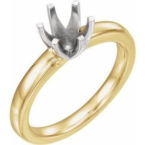 14K Geel/Witgoud 7.4 mm Rond Medium 6-poot Solstice Solitair Ring Montuur