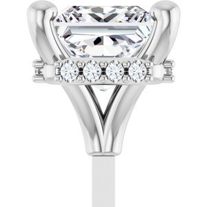14K Witgoud 5 mm Princess 4-Prong Hidden Halo-stijl Zetkop met stift - Afbeelding 5