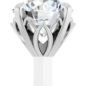14K Witgoud 5 mm Rond 4-Prong Lage Zetkop met stift - Afbeelding 4