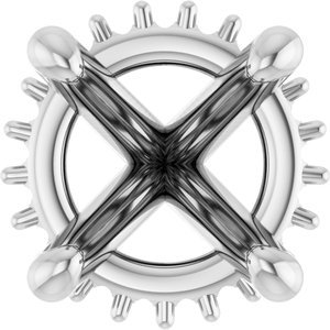 14K Witgoud 6 mm Rond 4-Prong Hidden Halo-stijl Zetkop met stift - Afbeelding 2