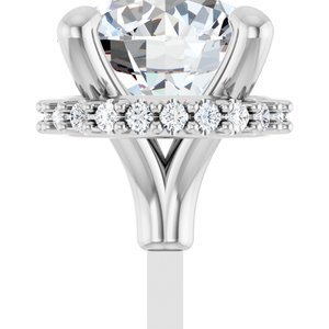 14K Witgoud 6 mm Rond 4-Prong Hidden Halo-stijl Zetkop met stift - Afbeelding 5