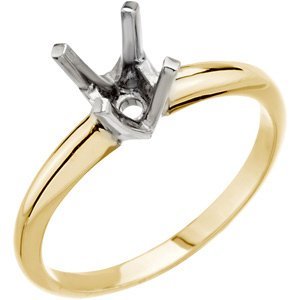 14K Geel/Witgoud 6.6-7.2 mm Rond 4-Prong Lichtgewicht Solitair Verlovings Ring Montuur
