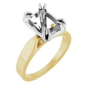 14K Geel/Witgoud 10x8 mm Elongated Cushion Solitair Verlovings Ring Montuur