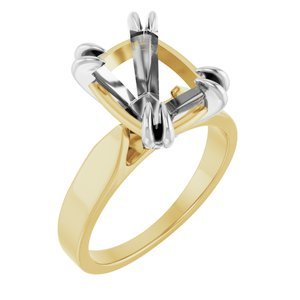 14K Geel/Witgoud 11x9 mm Elongated Cushion Solitair Verlovings Ring Montuur
