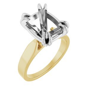14K Geel/Witgoud 12x10 mm Elongated Cushion Solitair Verlovings Ring Montuur
