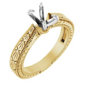 14K Geel/Witgoud 7x5 mm Elongated Cushion Solitair Verlovings Ring Montuur