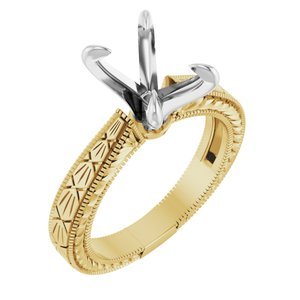 14K Geel/Witgoud 10x8 mm Elongated Cushion Solitair Verlovings Ring Montuur