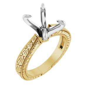 14K Geel/Witgoud 11x9 mm Elongated Cushion Solitair Verlovings Ring Montuur