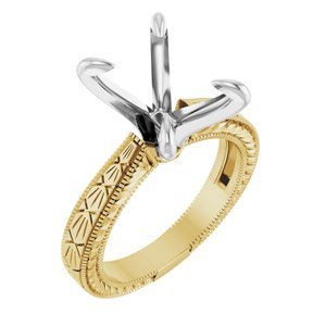 14K Geel/Witgoud 12x10 mm Elongated Cushion Solitair Verlovings Ring Montuur