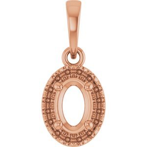 14K Roségoud 6x4 mm Ovaal French-Set Halo-stijl Hanger Montuur