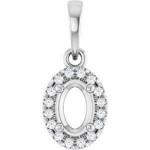 14K Witgoud 6x4 mm Ovaal .06 CTW Natuurlijke Diamant Semi-Gezet French-Set Halo-stijl Hanger