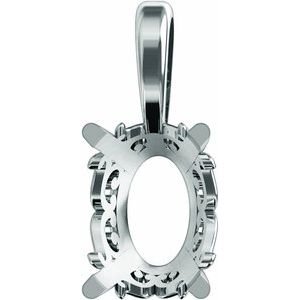 18K Witgoud 9x7 mm Ovaal 4-Prong Vintage-Inspired Scroll Hanger Montuur