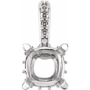 18K Witgoud 7x7 mm Cushion 4-Prong met zijstenen Hanger Montuur
