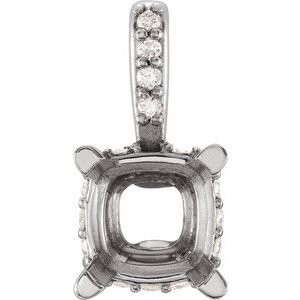 18K Witgoud 7x7 mm Cushion .05 CTW Natuurlijke Diamant Semi-Gezet Hanger