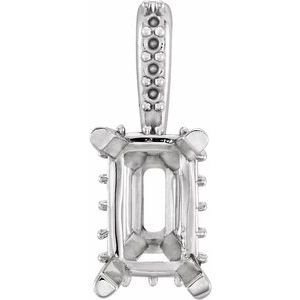18K Witgoud 9x7 mm Emerald 4-Prong met zijstenen Hanger Montuur