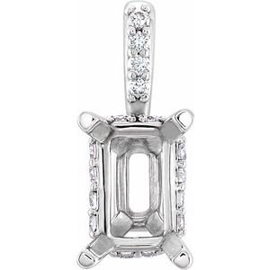 14K Witgoud 9x7 mm Emerald .06 CTW Natuurlijke Diamant Semi-Gezet Hanger