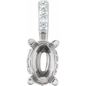 14K Witgoud 8x6 mm Ovaal .04 CTW Natuurlijke Diamant Semi-Gezet Hanger