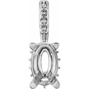 14K Witgoud 7x5 mm Ovaal 4-Prong met zijstenen Hanger Montuur