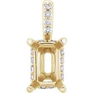 14K Geelgoud 8x6 mm Emerald .05 CTW Natuurlijke Diamant Semi-Gezet Hanger