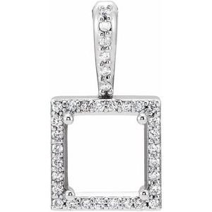 18K Witgoud 8 mm Princess 1/10 CTW Natuurlijke Diamant Semi-Gezet Halo-stijl Hanger