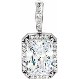 14K Witgoud 7x5 mm Emerald .06 CTW Natuurlijke Diamant Semi-Gezet Halo-stijl Hanger - Afbeelding 3