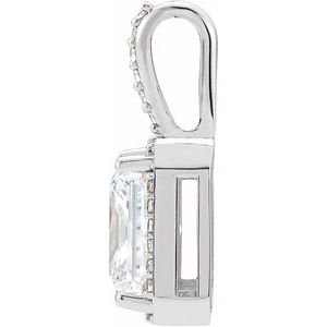 14K Witgoud 7x5 mm Emerald .06 CTW Natuurlijke Diamant Semi-Gezet Halo-stijl Hanger - Afbeelding 5