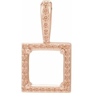 14K Roségoud 8x8 mm Princess 4-Prong Halo-stijl Hanger Montuur