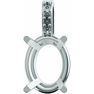 18K Witgoud 7x5 mm Ovaal 4-Prong met zijstenen Hanger Montuur