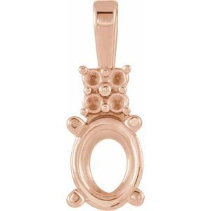 14K Roségoud 5x3 mm Ovaal 4-Prong met zijstenen Hanger Montuur