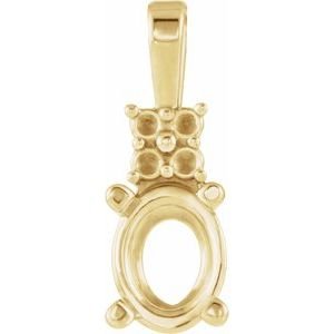 14K Geelgoud 6x4 mm Ovaal 4-Prong met zijstenen Hanger Montuur