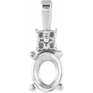 18K Witgoud 7x5 mm Ovaal 4-Prong met zijstenen Hanger Montuur