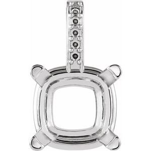 18K Witgoud 6x6 mm Cushion 4-Prong met zijstenen Hanger Montuur