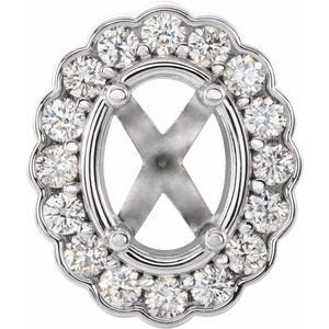 14K Witgoud 8x6 mm Ovaal 1/4 CTW Natuurlijke Diamant Semi-Gezet Halo-stijl Zetkop met stift