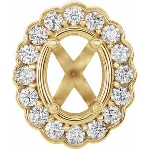 14K Geelgoud 6x4 mm Ovaal 1/5 CTW Natuurlijke Diamant Semi-Gezet Halo-stijl Zetkop met stift