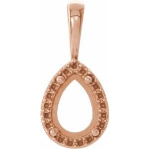 14K Roségoud 6x4 mm Peer 4-Prong Halo-stijl Cabochon Hanger