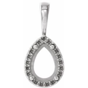 18K Witgoud 7x5 mm Peer 4-Prong Halo-stijl Cabochon Hanger