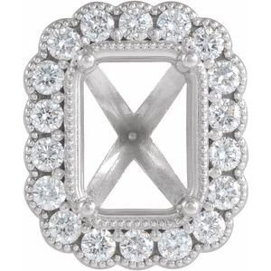14K Witgoud 8x6 mm Emerald 1/4 CTW Natuurlijke Diamant Semi-Gezet Halo-stijl Zetkop met stift
