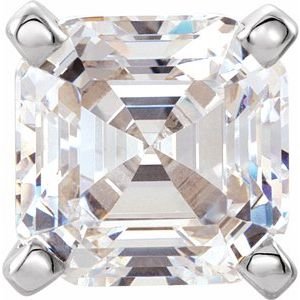 14K Witgoud 8x8 mm Asscher 4-Prong Zwaar Zetkop met stift - Afbeelding 4