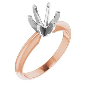 14K Rosé/Witgoud 6.0-6.6 mm Rond Lichtgewicht 6-Prong Solitair Verlovings Ring Montuur