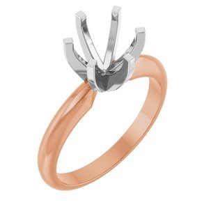 14K Rosé/Witgoud 7.3-7.7 mm Rond Lichtgewicht 6-Prong Solitair Verlovings Ring Montuur